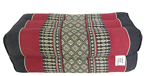 Thai Kapok Yoga Pillow - Small Rectangle Bolster Pillow - Exercise Massage Extra Firm Block - Meditation Sitting Cushion (Daisy - Cranberry Red)