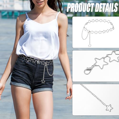 Women's Star Waist Chain, Metal Adjustable Western Belly Chains Belt with Long Tassel for Women Girls Dresses Jeans3