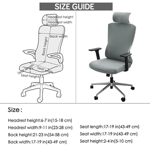 Image of HOKIPO 'SereneSolids' 140 GSM Office Chair Cover with Headrest (High-Back) - 140 GSM Stretch Fabric - Washable, Anti-Slip Fit for Ergonomic Mesh Office Chairs, Smokey Grey (AR-5369-SGRY)