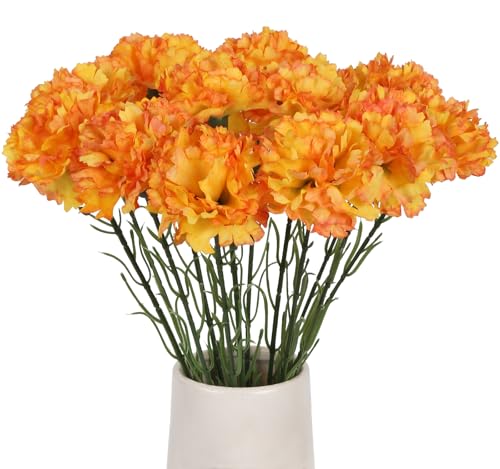 ICBOX Vintage Carnations 12PCS Artificial Silk Flowers for Wedding Bouquets, Bridal, Home Table Centerpieces, Floral Arrangements (Orange)