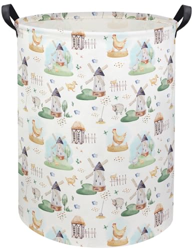Image of HIYAGON Kids Baby Laundry Basket Boys Baby Laundry Hamper Dirty Clothes Organizer Toy Storage Bin Nursery Hamper for Bedroom Room Decor(Farm)