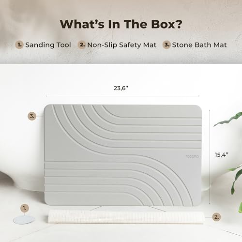 Image of TOSORO - Stone Bath Mat Diatomaceous Earth Shower Mat Non-Slip Super Absorbent Diatomite Stone Bath Mats for Bathroom Floor Quick Drying Natural Easy to Clean (23.5 x 15) - Grey