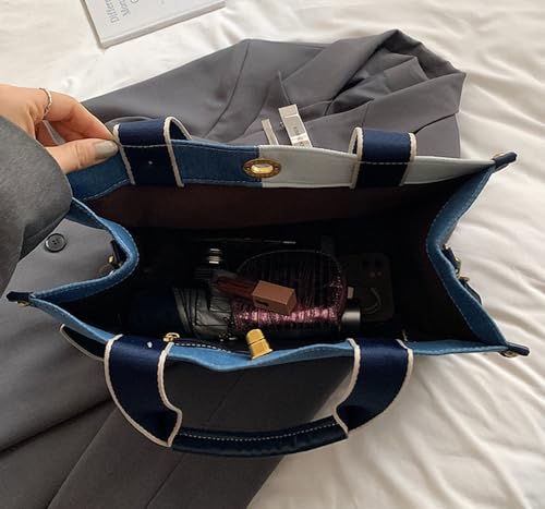 Image of Canvas Tote Bag Women Large Denim Shoulder Bag Vintage Satchels Cute Hobo Bags Work Travel College Casual Tote Handbag