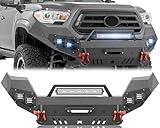 YZONA for Tacoma Front Bumper Compatible with 2016 2017 2018 2019 2020 2021 2022 2023 Toyota Tacoma 3rd Gen Bumper with Skid Plate, Winch Plate, License Plate Frame, LED Lights, Sensor Holes, D-rings