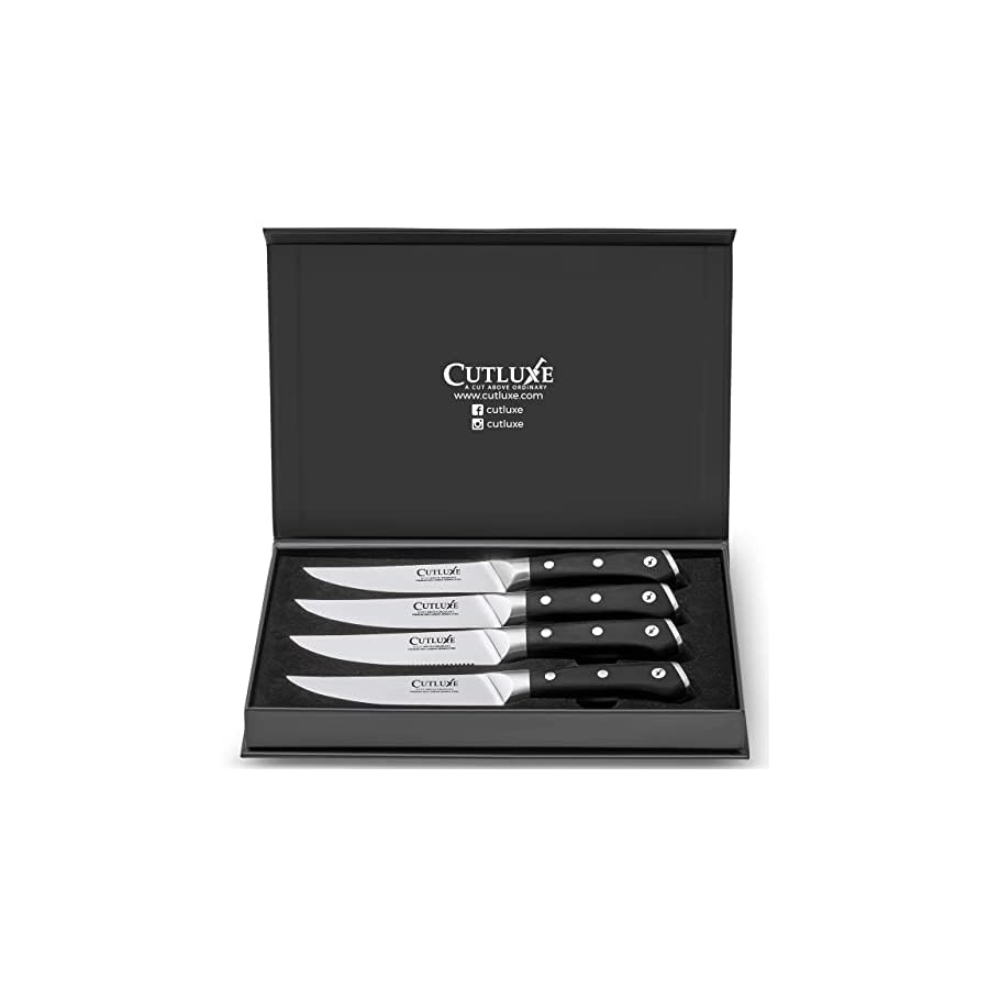CUTLUXE-4-Pcs-Steak-Knife-Set-8-Pcs-Knife-Block-Set-Forged-High-Carbon-German-Steel--Full-Tang-Razor-Sharp--Ergonomic-Handle-Design--Artisan-Series CUTLUXE 4 Pcs Steak Knife Set & 8 Pcs Knife Block Set– Forged High Carbon German Steel – Full Tang & Razor Sharp – Ergonomic Handle Design – Artisan Series