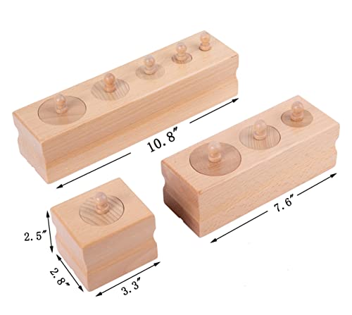 Image of Montessori Toys for Babies 6-12 Months Wooden Knob Log Mini-Cylinder Block Preschool Learning Baby Game Sensory Toys for Kids(3 Piece Set)