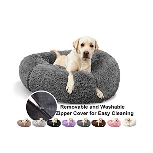Hundebett, Rund Hundekissen Hundesofa Katzenbett Donut Flauschiges Haustierbett, Atmungsaktiv, rutschfeste Unterseite Abnehmbar Waschbar Für Mittlere Hunde - Dunkelgrau Ø 80cm