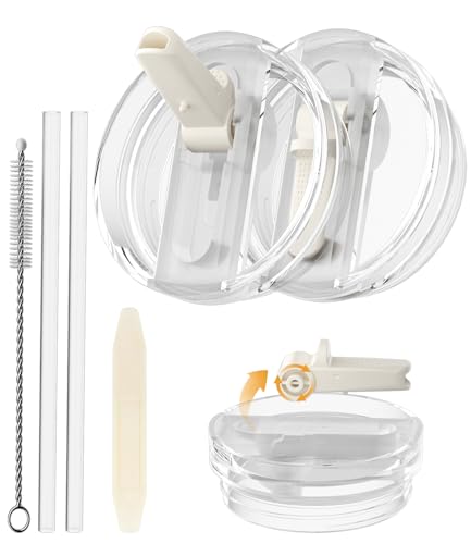 CloudValley 2 Pack Tumbler Flip Straw Lid Replacement for Stanley Quencher 40 oz Spill-Proof Lids with Tritan Straw [Detachable & Easy to Clean] Reusable Anti-Leak Cup Cover Accessories white
