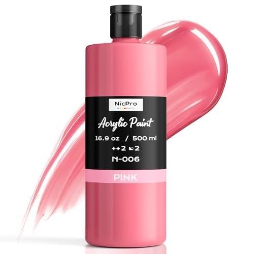 Image of Nicpro Pink Large Acrylic Paint (16.9 oz, 500 ml), Rich Pigments, Non Toxic