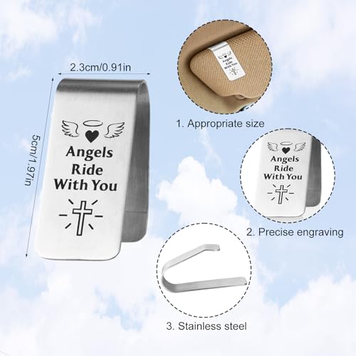 Image of Penitue Engraved Guardian Angel Car Visor Clip, Inspirational Car Visor Clip Driving Safe Accessories for Women Men Family Friend New Driver Gifts (Silver)