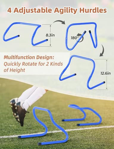 GHB Agility Ladder,Football Training Equipment Set,4 Agility Hurdles, 20 feet12 Rungs Speed Ladder,12 Disc Cones,Resistance Parachute, Jump Rope, 5 Resistance Bands - Image 3