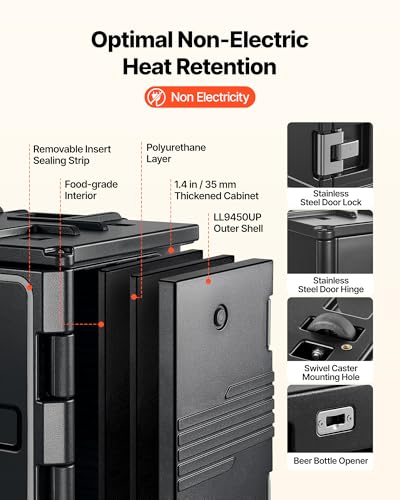 Image of VEVOR Insulated Food Pan Carrier, 95 Qt Non-Electrical Food Warmer, with Wheel & 304 Stainless Steel Latch, LLDPE Stackable Hot Box, for Various Pan Sizes(NOT Included), Fit Catering BBQ Event(Black)