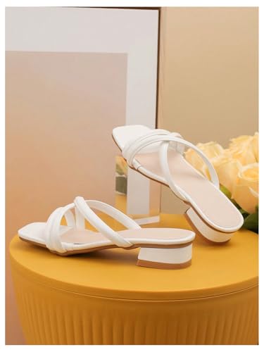 GORGLITTER Girl's Criss Cross Open Toe Flat Slides Low Block Heel Dress Sandals4