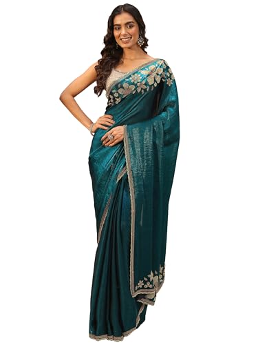 Image of Libas Embellished Tissue Saree for Women With Unstitched Blouse Piece | Traditional Saree for Party & Wedding