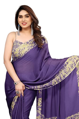 Image of MIRCHI FASHION Women Saree Abstract Print Chiffon | Breathable Lightweight Casual Sari for Regular Use and Office with Unstitched Blouse (Available in 25 Colors)