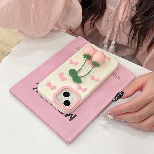 Poynixorium Bowknot Case for iPhone 16 Pro Max 6.9 inch,3D Cute Kawaii Unique Novel Character Bow with Strawberry Pendant Soft Silicone Case for Kids Girls Women by Poynixorium - Used condition - Image 4