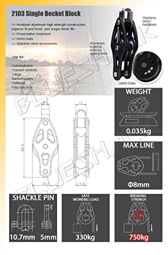 Blue Shark-Sailing Pulley Blocks Ball Bearing 28mm Single 2103-A