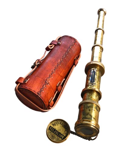 Brass Dollond London's 18 inches Antique Telescope/Spyglass in Leather Box Great Gifting Spyglass for Travellers Adventure Collectibles Hiking, Camping (Brass Antique)