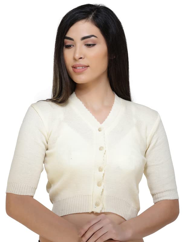 Image of Women Winter Wear V-Neck Half Sleeves Regular Fit Woollen Blouse