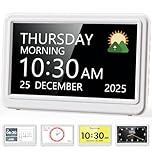 Roxicosly Dementia Clock with Date Day, 20 Custom Alarms 20 Reminders, 7" Digital Clock with Sun/Moon icons for Elderly,12 Themes 9 Colors,10 Levels Dimmer,18 Ringtones, HD Picture Frame