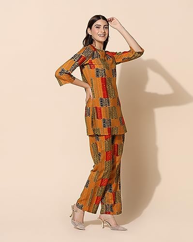 Image of TOPLOT Co-ord Set for Women Printed Straight Cotton Kurta with Pant