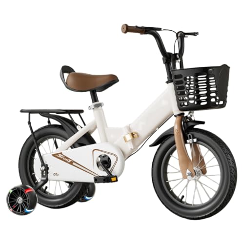 kiwet折りたたみ子ども自転車 12 14 16 18インチ幼児用車 おしゃれ 高さ調節可能 補助輪付き ダブルブレーキ 滑り止め カゴ付 キックスタンド 向けバスケット付き 組み立て簡単 ジュニア用 でキッズ自転車誕生日 プレゼント ギフト (クリーム