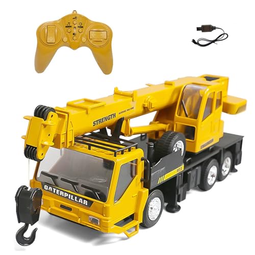 WEECOC RC Crane Construction Tractor Remote Control Large Crane Truck wiht Light and Sound Rechargeable Electronics Hobby Toys for Kids Boys Child (Yellow)