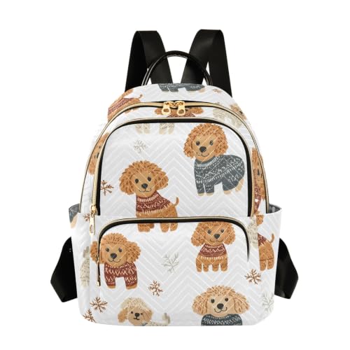 Sac à dos femme petit format marron motif caniche brun pour mode citadine