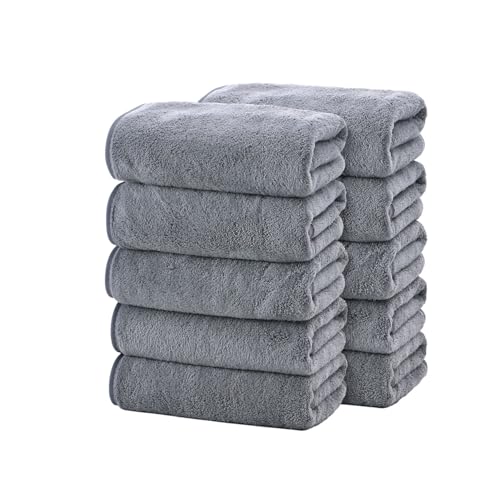 フェイスタオル マイクロファイバー タオル 10枚セット 約75×35cm 吸水 速乾 ふわふわ 肌触り 抗菌防臭 (グレー)