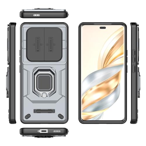 YIZHI KXY Fundas para teléfono Honor X60 Pro 5G (versión doméstica) funda delgada con función atril para teléfono PC y TPU, funda para teléfono con ventana de empuje (gris)