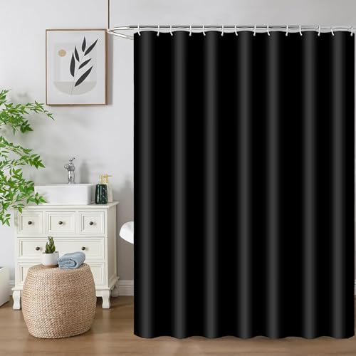 HUIBOHOU Shower Curtain Mould Proof and Mildew Resistant Washable Bathroom Curtains Shower Curtain for Bathroom Bath Curtains with Hooks (Black 180 * 180cm)