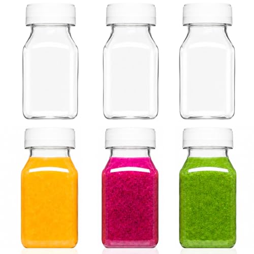 Norcalway 4 Oz Small Plastic Bottles with Black Caps for Liquids - Ginger Shot Lids Wellness Juice Freezer Safe Leak Proof Food Grade 4 Oz 6 Pack white