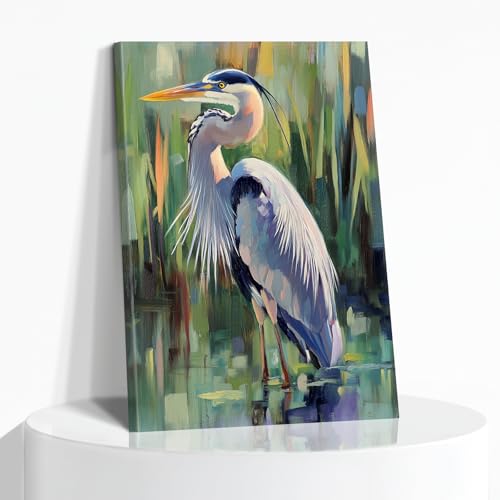 Blue Heron Wall Art Coastal Sea Bird Canvas Print Framed