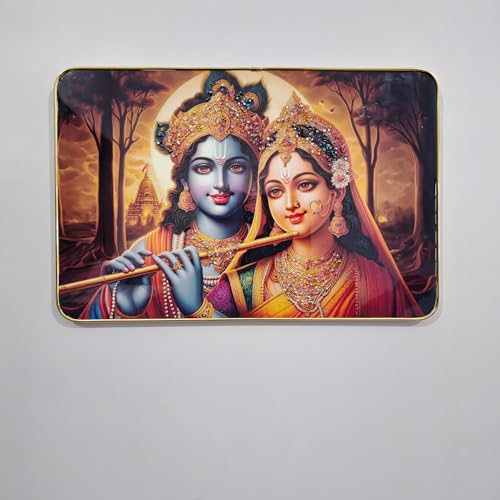 Image of Masstone Radha Krishna Crystal Embedded High Gloss Wall Painting, Golden Slim Frame, 45x30 Cm Wall Art for Living Room, Bedroom, Office & Home Decor (CRG04)