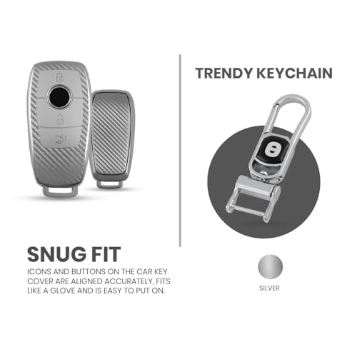 Image of Keyzone Silverstar TPU Key Cover with Keychain Compatible for Mercedes Benz E, S, A, C, G Class 2020 Onwards, Smart Key (Silver)