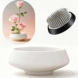 Ikebana vase kit Ceramic Flower Frog Set Kenzan Flower Shallow Bowl Flower Arrangement Kit Zen Decor for Home Office (White Small)
