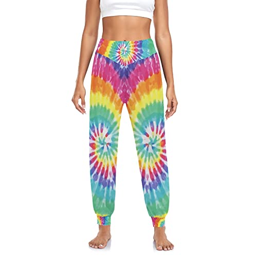 YOUJUNER Damen Regenbogen-Krawattenfarbe Haremshose Yogahose Tanzhose Jogginghose Yoga Pilates Hosen Freizeithosen Yoga Hose