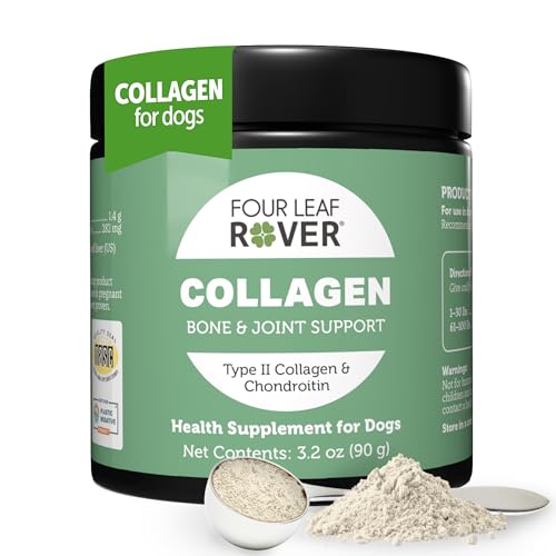 Four Leaf Rover Collagen for Dogs - Type II Collagen with Chondroitin Sulfate & Growth Factors - from Grass Finished Beef - 30 Day Large Dog Supply