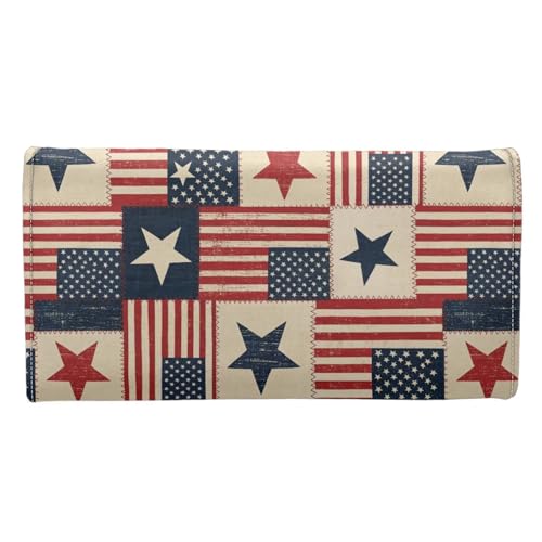 Image of AFPANQZ Large Capacity Women Purse Portable Handbag Purses, American Grid Print Womens Card Purse with Zipper Multifunctional Handbags RFID Blocking Checkbook Wallet