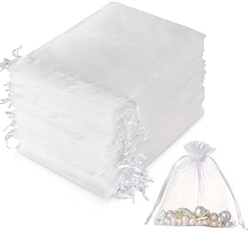 Organza Gift Bags PLAIN (50 pcs BULK pack) (White, 7x9cm)