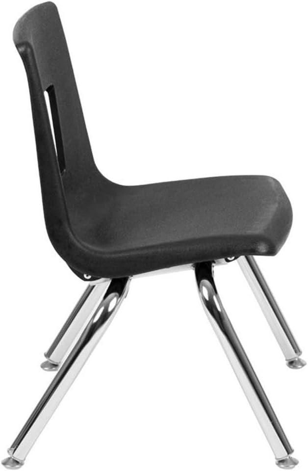 BOWERY HILL Contemporary Student Stack Chair, 22" H x 15" W x 14.5" D, Plastic and Steel, Black Finish, Ergonomic Design, Stackable Up to 12 Chairs, Preschool to Kindergarten Classroom Seating