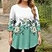 Cute Tops for Women Summer 2026 Fashion Vintage Crewneck 3/4 Length Sleeve Plus Size Tops Dressy Oversize Floral Printed Loose Dress Shirts Holiday Cotton Holiday Blouse Plus Size Green XXXXXL