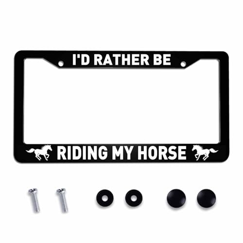 Amcove License Plate Frame I'd Rather Be Riding My Horse Stainless Steel License Plate Frame with 2 Holes & Free Screws 12.2 x 6.3 Inches