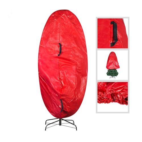 Elf Stor Capa de árvore de Natal premium vermelha com alças pretas, tamanho médio para árvore de 1,8