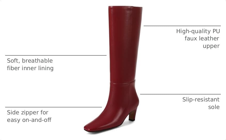 Image of Women's Knee High Boots, Comfortable Square Toe Faux Leather Boot Fashion Long Tall Boots for Riding Chunky High Heeled Dress /Casual Boot