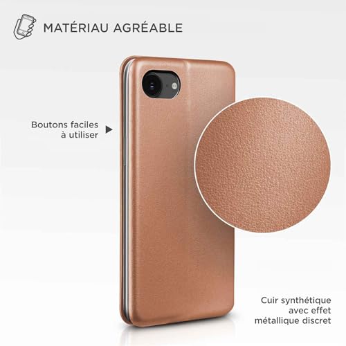 Étui iPhone 16e ONEFLOW en cuir synthétique or rose avec support et porte-carte