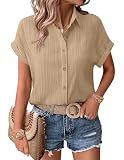 Zeagoo Womens Short Sleeve Blouse Dress Shirts Loose Button Down Shirts Business Work Blouse Summer Casual Tops for Ladies Champagne-M