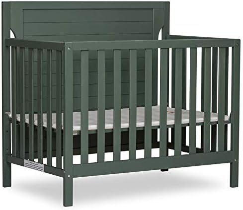 Dream On Me Bellport 4 in 1 Convertible Mini/Portable Crib In Safari Green, Non-Toxic Finish, Made of Sustainable New Zealand Pinewood, With 3 Mattress Height Settings