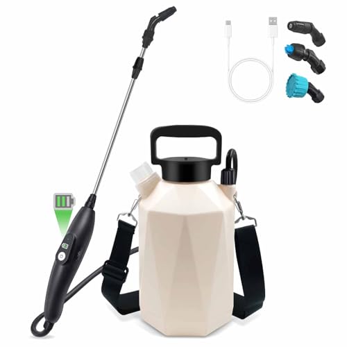Battery Powered Garden Sprayer, 1 Gallon Electric Sprayer in Lawn with USB Rechargeable Handle, Retractable Wand, 3 Mist Nozzles, Yard Water Pump Sprayers with Adjustable Shoulder Strap for Gardening