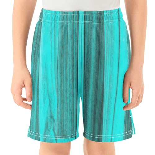 Turquoise Wood Texture Youth Boys Summer Shorts Elastic Waist Trendy Above-The-Knee Boys Athletic Shorts XS2